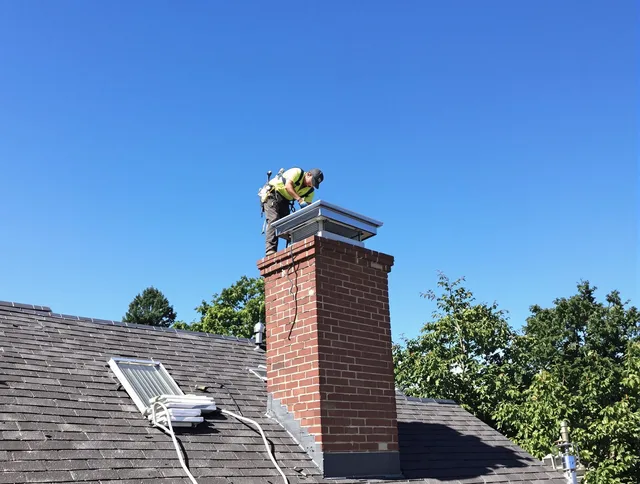 Cape Coral Chimney Sweep technician measuring a chimney cap in Cape Coral, FL
