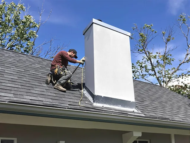 Cape Coral Chimney Sweep team member finishing chimney construction in Cape Coral, FL