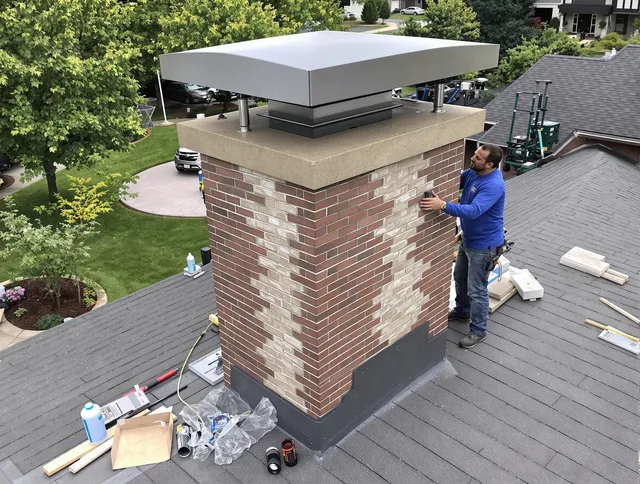 Cape Coral Chimney Sweep team working on a custom chimney remodel in Cape Coral, FL